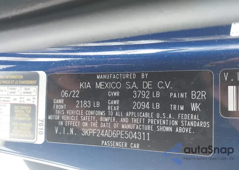 2023 Kia Forte Lxs z USA, uszkodzony, nr VIN 3KPF24AD6PE504311